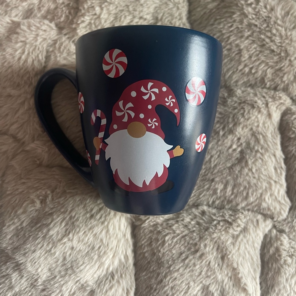 Gnome Themed Navy Mug with Peppermint Design
